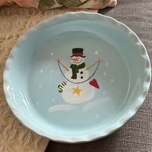 Nantucket Snowman Ceramic Pie Plate